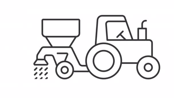 種ドリル付きのアニメーショントラクター 車両散乱穀物ラインアニメーションを移動します 農具だ 透明背景にアルファチャンネルとシームレスなループHdビデオ グラフィックアニメーション — ストック動画
