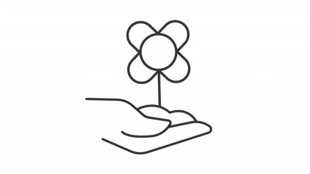 Анімована Квітка Піктограмі Ручної Лінії Людська Рука Тримає Рослинну Анімацію — стокове відео