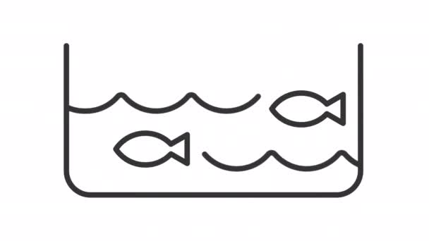 Ícone Linear Aquário Animado Peixe Nadando Tanque Com Animação Água — Vídeo de Stock