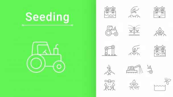 Seeding Ikon Animation Set Animerad Jordbruksutrustning Plantera Frön Smart Jordbruk — Stockvideo