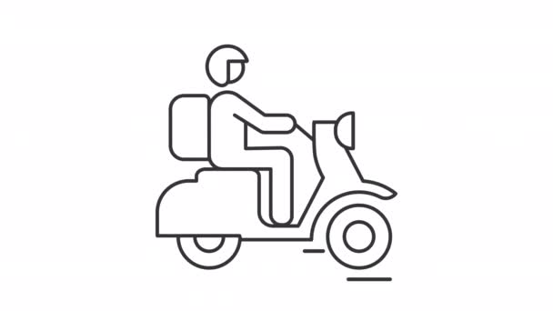 Animowana Ikona Dostawcy Dostawca Jeździ Skuterze Zamówienie Rower Drodze Dostawa — Wideo stockowe