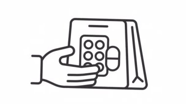 Eczane teslimat ikonu animasyonu. Animasyon çizgisi hapları veriyor. Tıbbi kurye servisi. Sağlık hizmetleri. HD video alfa kanallı, şeffaf arkaplan. Özet hareket grafiği