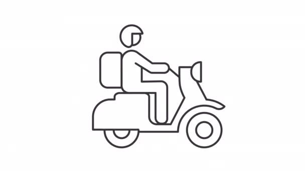 Icona Linea Corriere Consegna Animata Uomo Scooter Che Trasporta Animazioni — Video Stock