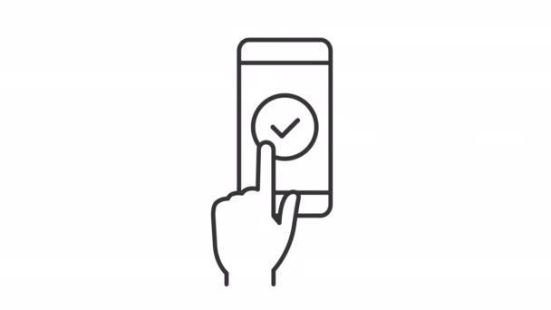 Ícone Linha Toque Animado Dedo Mão Pressionando Animação Tela Telemóvel — Vídeo de Stock