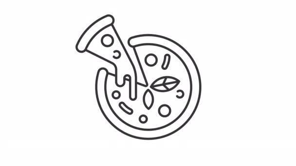 Icona Linea Pizza Cerchio Animato Gli Ingredienti Appaiono Sull Animazione — Video Stock