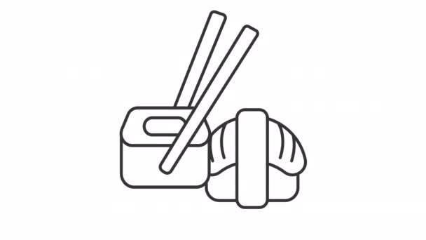 Icono Línea Sushi Animado Palillos Agarrando Animación Maki Roll Cocina — Vídeo de stock