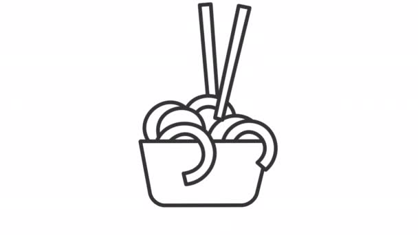 Ícone Linha Tigela Ramen Animado Chopsticks Agarrando Asiático Macarrão Animação — Vídeo de Stock