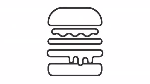 动画汉堡包线图标 芝士汉堡分离并重新组装动画 快餐店循环Hd视频与阿尔法通道 透明的背景 轮廓运动图形 — 图库视频影像