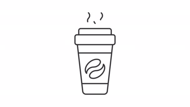Animasyon Kahve Fincanı Çizgisi Ikonu Latte Buharlı Animasyon Sıcak Içecek — Stok video