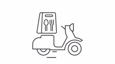 Yemek siparişi animasyon seti. Animasyon ev dağıtım hattı simgeleri. Restoran yemeği. Scooter kuryesi. HD video alfa kanallı, şeffaf arkaplan. Özet hareket grafiği