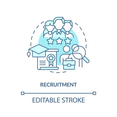 İşe alım turkuaz konsept simgesi. Yetenek arayışı. İş bulma kurumu. İnsan Kaynakları. Yetenek menajeri. Kafa avcılığı soyut fikir ince çizgi çizimi. İzole bir taslak çizim. Düzenlenebilir vuruş