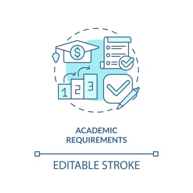 Akademik gereksinimler turkuaz konsept simgesi. Çalışan eğitimi. Eğitim yardımı. Mezuniyet derecesi soyut fikir ince çizgi çizimi. İzole bir taslak çizim. Düzenlenebilir vuruş