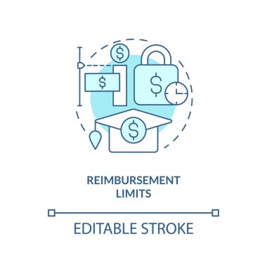 Geri ödeme, turkuaz konsept simgesini sınırlandırır. Finansal yardım. Kolaj ödemesi. Finansal yardım. Krediyi geri ödeme fikri soyut ince çizgi çizimi. İzole bir taslak çizim. Düzenlenebilir vuruş