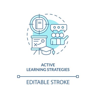 Etkin öğrenme stratejisi turkuaz konsept simgesi. Öğrenme stratejisi. Üniversite öğrencisi. Öğretme metodu. Yetişkinler soyut fikirleri ince çizgi çizimlerini öğrenir. İzole bir taslak çizim. Düzenlenebilir vuruş