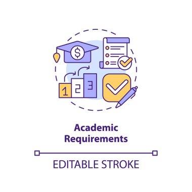 Akademik gereksinimler kavramı simgesi. Çalışan eğitimi. Yüksek öğrenim. Eğitim yardımı. Mezuniyet derecesi soyut fikir ince çizgi çizimi. İzole bir taslak çizim. Düzenlenebilir vuruş