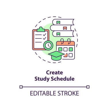 Çalışma programı konsepti simgesi oluştur. Evde eğitim. Akademik gelişme. Eylem planı. Zaman yönetimi. Akademik başarı fikri soyut ince çizgi çizimi. İzole bir taslak çizim. Düzenlenebilir vuruş