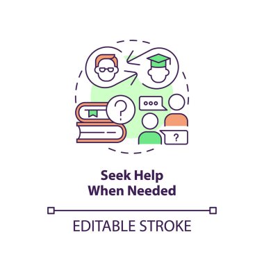 Konsept simgesi gerektiğinde yardım isteyin. Öğrenci başarısı. Sorular soruyor. Okul harcı yardımı. Geliştirmeyi öğrenmek soyut fikir ince çizgi çizimi. İzole bir taslak çizim. Düzenlenebilir vuruş