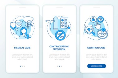 Kadınların cinsel ve üreme sağlığı mavisi mobil uygulama ekranında. Doğrusal kavramlarla birlikte düzenlenebilir grafik yönergelerini gezdir. UI, UX şablonu. Kullanılan sayısız Pro-Kalın, Düzenli yazı tipleri