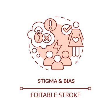 Stigma ve önyargı kırmızı kavram ikonu. Kürtaj girişi. Üreme adaleti. Güvenli bakım. Klinik servisi. Kadınlar soyut fikirlerin ince çizgilerini çizerler. İzole bir taslak çizim. Düzenlenebilir vuruş