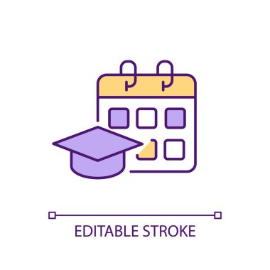 RGB renk simgesi çizelgesi. Öğrenme programı. Eğitim planlama. Öğrenci başarısı. Okul takvimi. Zaman yönetimi. İzole vektör çizimi. Basit bir çizgi çizimi. Düzenlenebilir vuruş