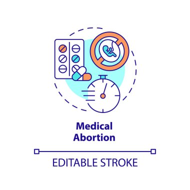 Tıbbi kürtaj konsepti ikonu. Sağlık hizmetleri. İstilacı değil. İstenmeyen hamilelik. Üreme adaleti soyut fikir ince çizgi çizimi. İzole bir taslak çizim. Düzenlenebilir vuruş