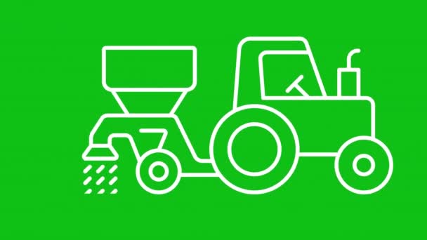 Animierter Traktor Mit Sämaschine Bewegte Fahrzeug Streukörner Weiße Linie Animation — Stockvideo