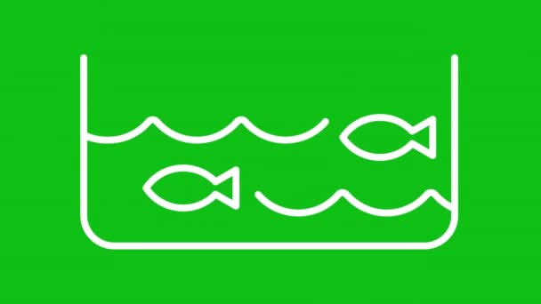 Ícone Linha Branca Aquário Animado Peixe Nadando Tanque Com Animação — Vídeo de Stock