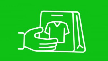 Beyaz simge animasyonu mağazası. Animasyon hattı kuryesi paketi teslim ediyor. Krom anahtarlı HD video, alfa kanalı, şeffaf arkaplan. Taslak hareketli grafik canlandırması