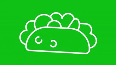 Animasyon taco beyaz çizgi ikonu. Tortilla animasyonunda dolgu görülüyor. Meksika mutfağı. Krom anahtarlı HD video, alfa kanalı, şeffaf arkaplan. Taslak hareketli grafik canlandırması