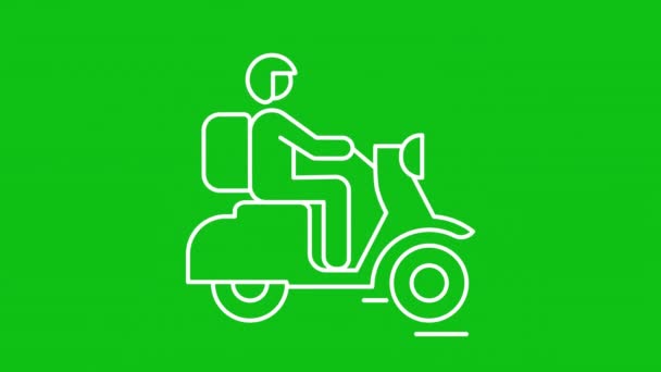 动画交付员白线图标 送东西的家伙骑摩托车动画 自行车订单在路上 带有色键 Alpha通道 透明背景的循环Hd视频 轮廓运动图形动画 — 图库视频影像