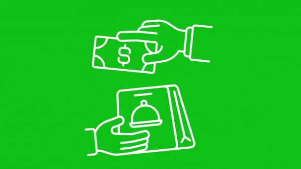 Dinheiro Animação Ícone Branco Linha Animação Mão Dando Dinheiro Para — Vídeo de Stock