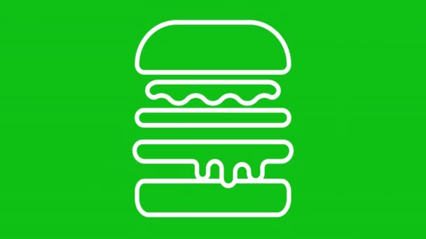 Geanimeerde Hamburger Witte Lijn Pictogram Cheeseburger Scheidt Herstelt Animatie Loop — Stockvideo
