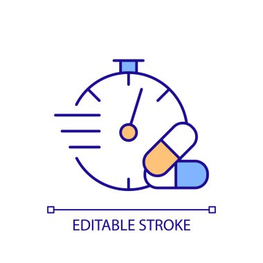 Ertesi gün RGB renk ikonu. Acil doğum kontrolü. Doğum kontrol hapı. Ağız önleyici. İlaç eczanesi. İzole vektör çizimi. Basit bir çizgi çizimi. Düzenlenebilir vuruş