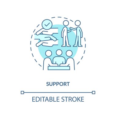 Turkuaz konsept simgesini destekleyin. Duygusal sağIık. Bir grup insan. Akıl sağlığı. Sosyal bağlantı. Mikro topluluk fikri soyut ince çizgi çizimi. İzole bir taslak çizim. Düzenlenebilir vuruş