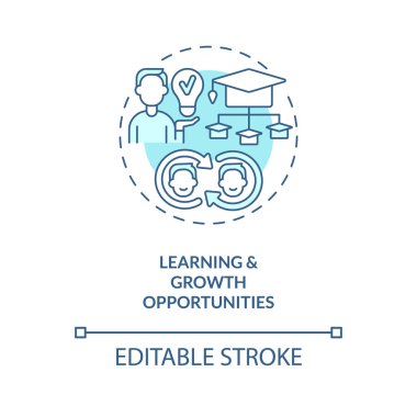Öğrenme ve büyüme fırsatları kavram simgesini turkuaz hale getirir. Profesyonel gelişme. İşbirliği toplumu soyut fikir ince çizgi çizimi. İzole bir taslak çizim. Düzenlenebilir vuruş