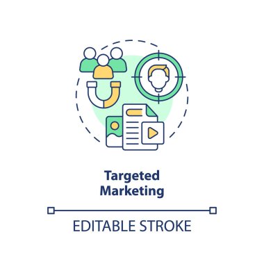 Hedef pazarlama konsepti ikonu. Müşteri tecrübesi. İş stratejisi. Mikro topluluk. İnsanlar soyut fikirleri ince çizgi çizimleriyle ilişkilendirirler. İzole bir taslak çizim. Düzenlenebilir vuruş