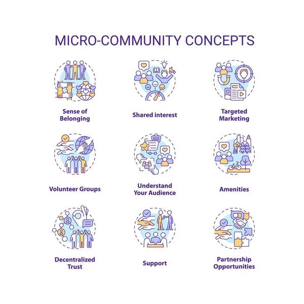 stock vector Micro community concept icons set. Small group. Social cohesion. Mutual aid. Common goal. Collaborative project. Build community idea thin line color illustrations. Isolated symbols. Editable stroke