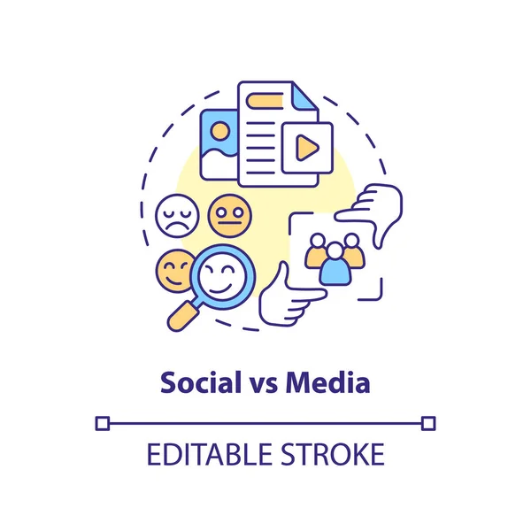 stock vector Social vs media concept icon. Online content. Interpersonal relationship. Small community. Social network abstract idea thin line illustration. Isolated outline drawing. Editable stroke
