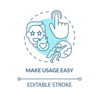 Kullanımı kolay turkuaz konsept simgesi yap. Tüketici memnuniyeti. Ürün geliştirme. Önde gelen şirket. Kullanıcı deneyimi soyut fikir ince çizgi çizimi. İzole bir taslak çizim. Düzenlenebilir vuruş