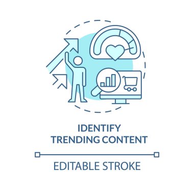 Trend içerik turkuaz konsept simgesini tanımla. Sosyal medya. Hedef kitle. Müşteri randevusu. İçerik stratejisi soyut fikir ince çizgi çizimi. İzole bir taslak çizim. Düzenlenebilir vuruş