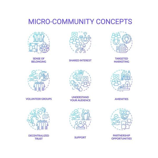 Mikro Topluluk Mavi Gradyan Konsept Simgeleri Ayarlandı Küçük Bir Grup — Stok Vektör
