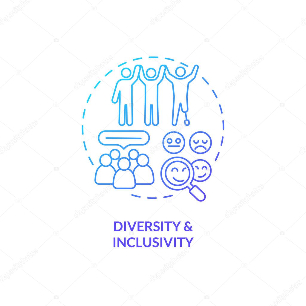 Diversity and inclusivity blue gradient concept icon. Organizational culture. Social equality. Support network. Safe space abstract idea thin line illustration. Isolated outline drawing