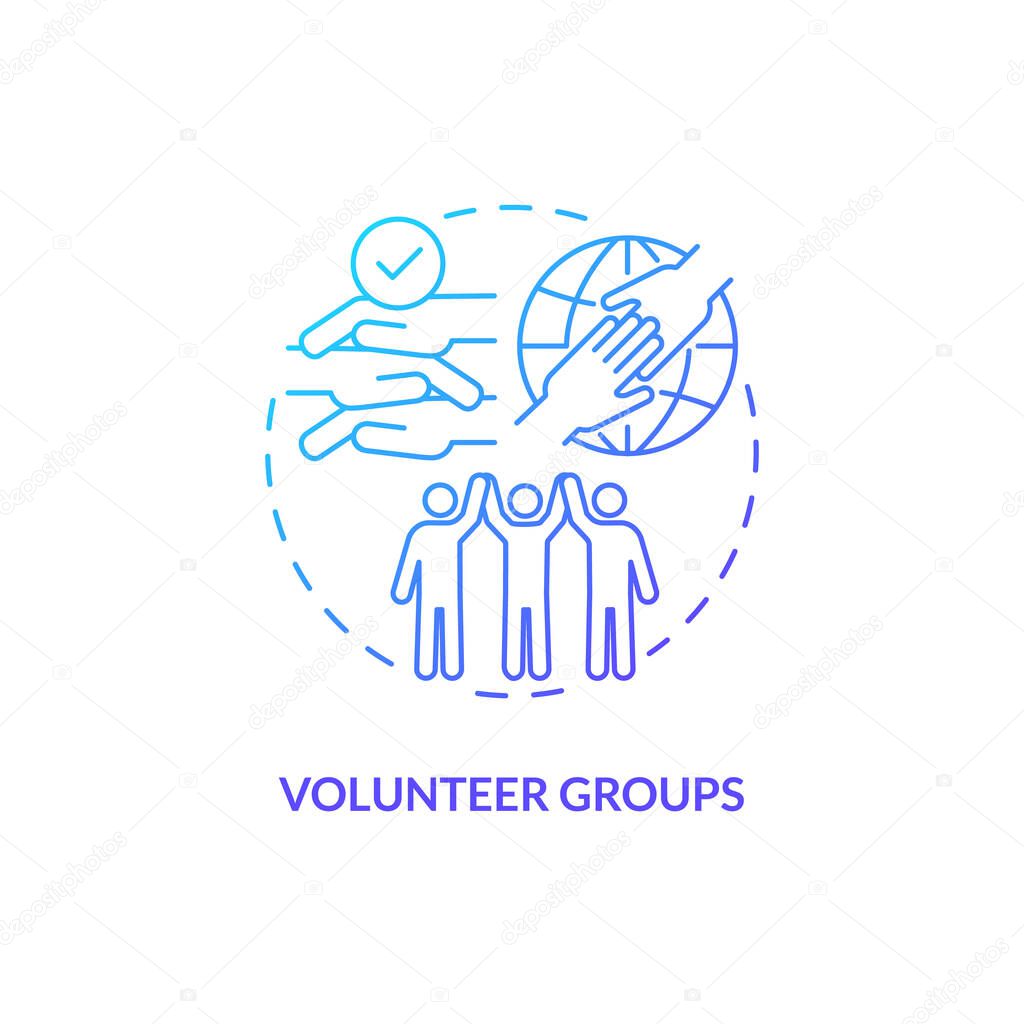 Volunteer groups blue gradient concept icon. Community help. Non profit. Get involved. Charity work. Common goal. Micro community abstract idea thin line illustration. Isolated outline drawing