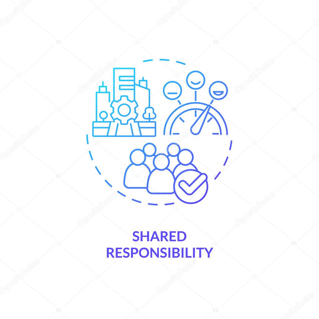 Shared responsibility blue gradient concept icon. Living community. Apartment building. Personal accountability. Social engagement abstract idea thin line illustration. Isolated outline drawing