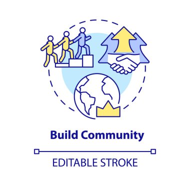 Toplum konsepti simgesi oluşturun. Ağızdan pazarlama. Marka farkındalığı. Halkla ilişkiler. Müşteri nişanı soyut fikir ince çizgi çizimi. İzole bir taslak çizim. Düzenlenebilir vuruş