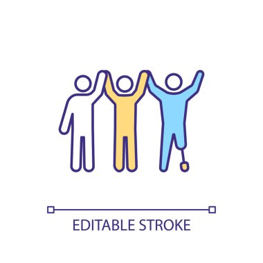 Engellilik dahil RGB renk simgesi. Sosyal eşitlik. Şirket kültürü. Eşit haklar. İnsanlar bir arada. Toplum desteği. İzole vektör çizimi. Basit bir çizgi çizimi. Düzenlenebilir vuruş