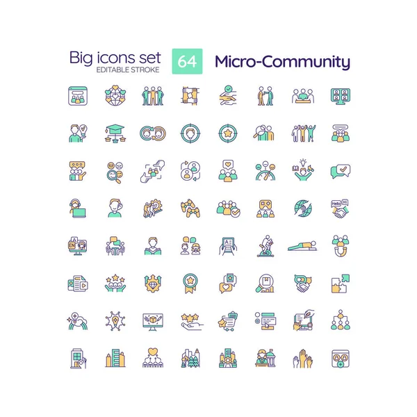 Micro Comunidad Conjunto Iconos Color Rgb Conexión Social Red Apoyo — Vector de stock