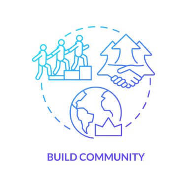 Topluluk mavisi gradyan konsept simgesi oluşturun. Ağızdan pazarlama. Marka farkındalığı. Halkla ilişkiler. Müşteri nişanı soyut fikir ince çizgi çizimi. İzole edilmiş dış hat çizimi