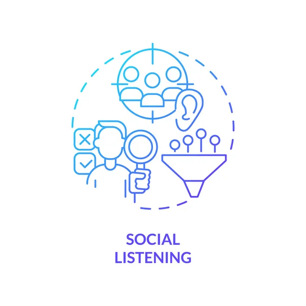 Social Listening Kék Gradiens Koncepció Ikon Célközönség Kulcsszó Kutatás Márkafejlesztés — Stock Vector