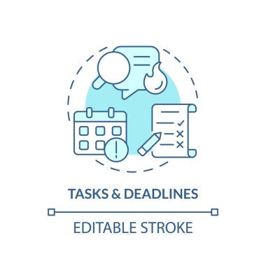 Görevler ve teslim tarihleri turkuaz konsept simgesi. Proje yönetimi. Sosyal medya içeriği. Program planı. Soyut ve ince çizgili çizgilerin izlenmesinde ilerleme var. İzole bir taslak çizim. Düzenlenebilir vuruş